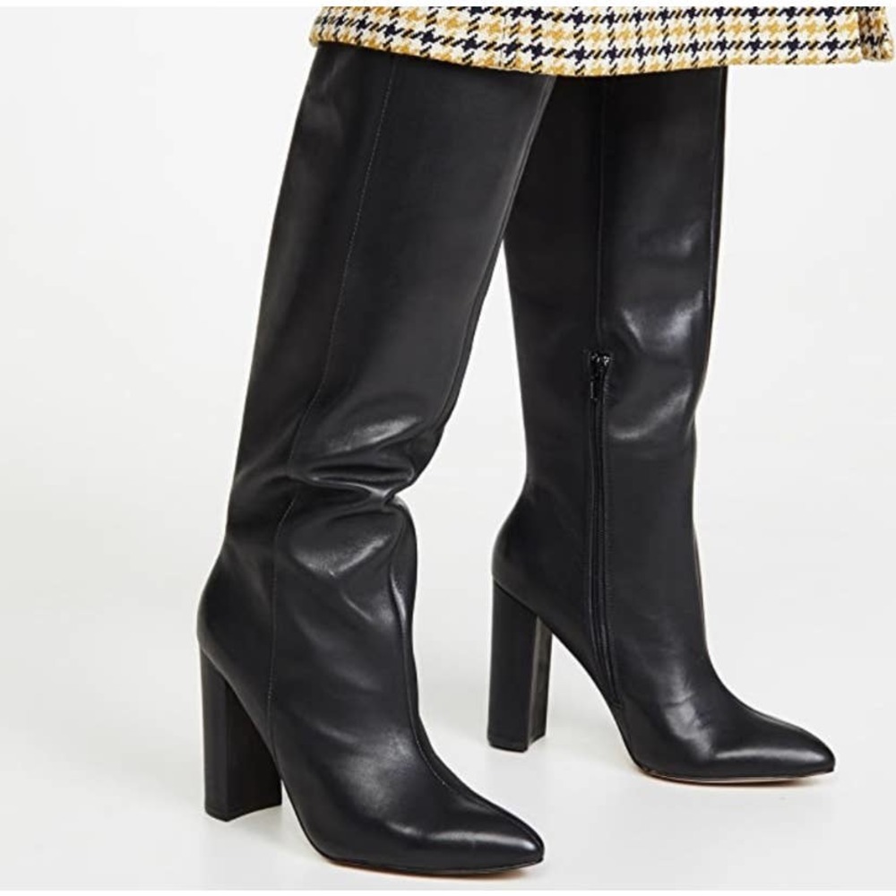 Classic Black Leather Knee-High Heeled Boots